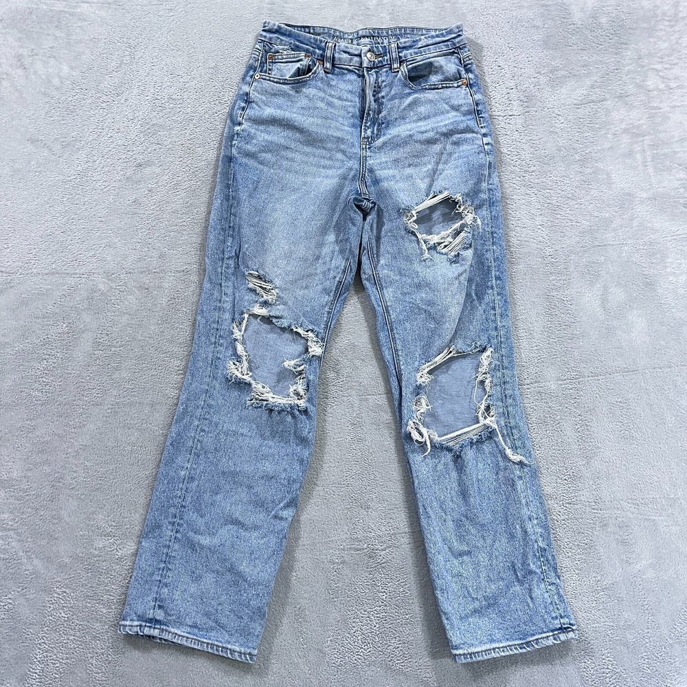 American Eagle Jeans Womens 6 Curvy 90s Straight Light Wash Blue Distressed